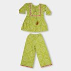 Girls' Bright Lime Green Round Neck Bohemian Upper and Bottom Set, Light Green, small