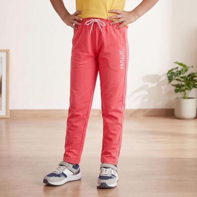 Girls Fuchsia Straight Fit Printed Drawstring Winter Pyjama