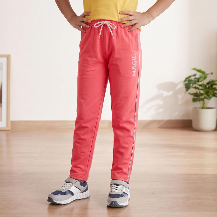 Girls Fuchsia Straight Fit Printed Drawstring Winter Pyjama, Fuchsia, large