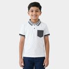 Boys White Cotton Round Neck Casual Half Sleeve T-Shirt, White, small