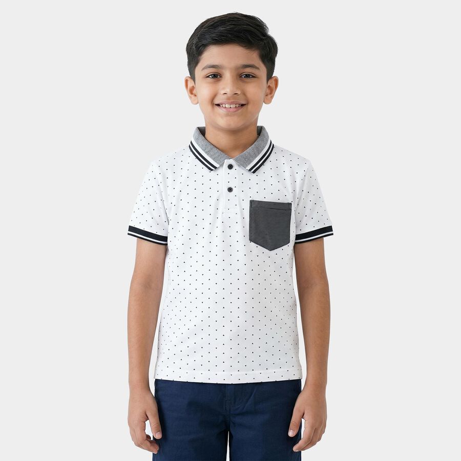 Boys White Cotton Round Neck Casual Half Sleeve T-Shirt, White, large
