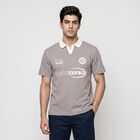 Men Grey Polo Neck Graphic Print T-Shirt, Light Grey, small