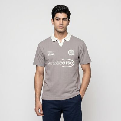 Men Grey Polo Neck Graphic Print T-Shirt