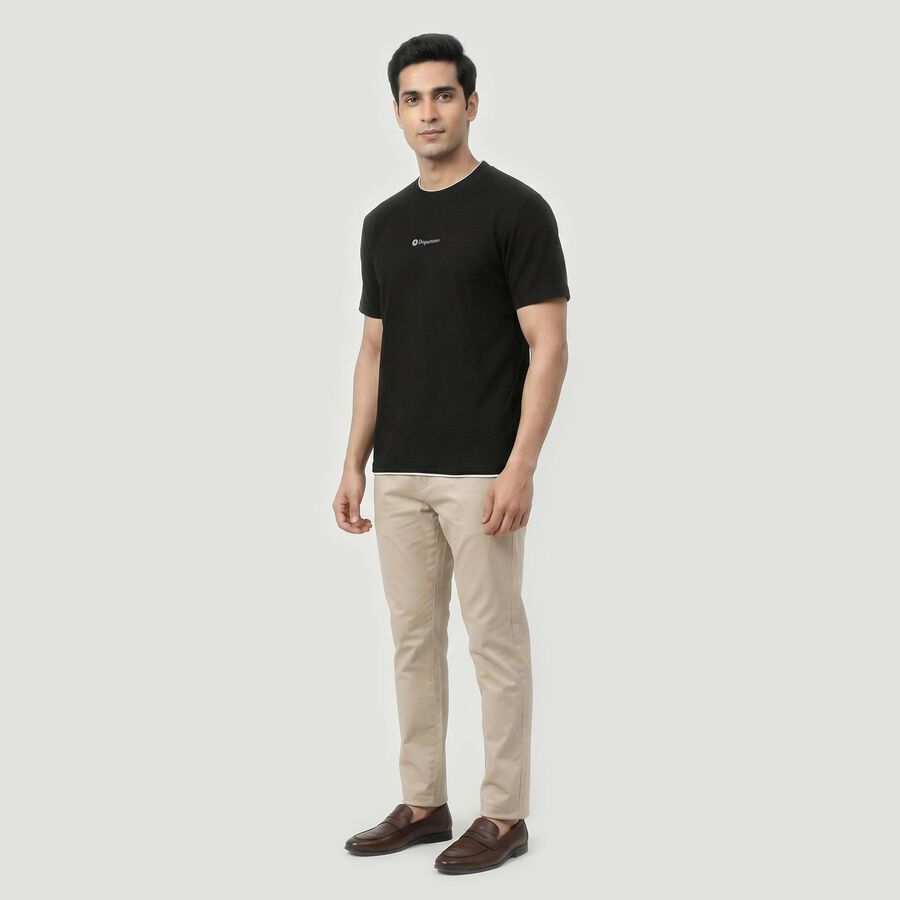Men's Black Round Neck Regular T-Shirt, काला, large