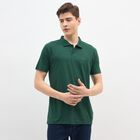 Men's Dark Green Polo Neck Casual T-Shirt, Dark Green, small