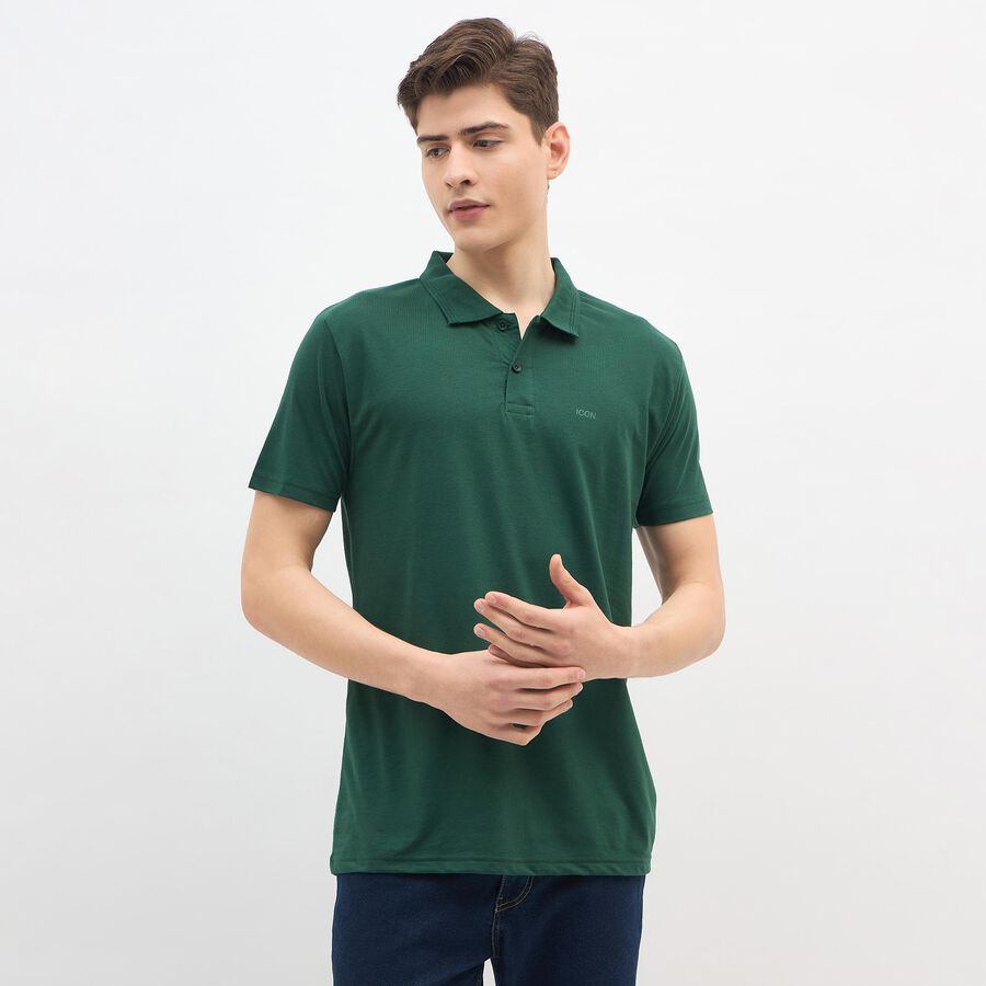 Men's Dark Green Polo Neck Casual T-Shirt, Dark Green, large