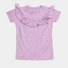 Girls' Purple Cotton Round Neck Graphic Print T-Shirt, Lilac, small
