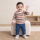 Infants White Crew Neck Striped Pullover, सफ़ेद, small