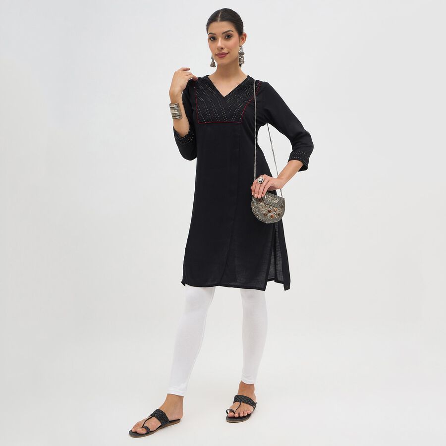 Women's Black Round Neck Solid Kurta, काला, large image number null