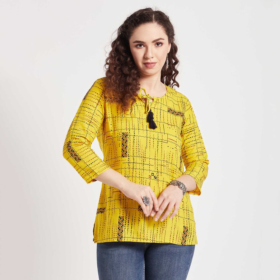 All Over Print Straight Kurti, Yellow, large image number null