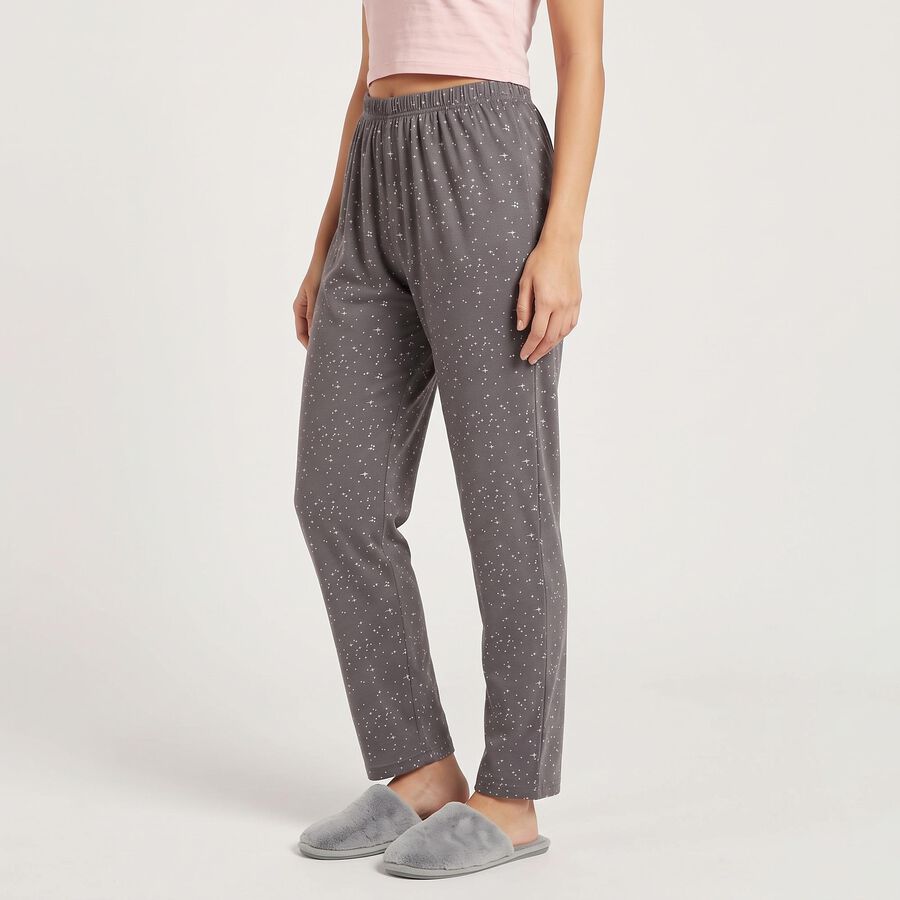 Women's Grey Straight Fit Star Printed Pyjama, गहरा ग्रे, large