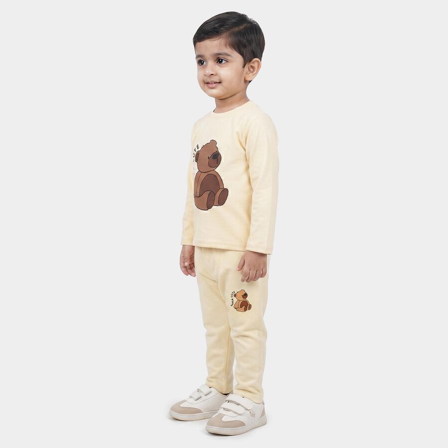 Boys Off White Crew Neck Teddy Graphic Baba Suit, ऑफ व्हाइट, large