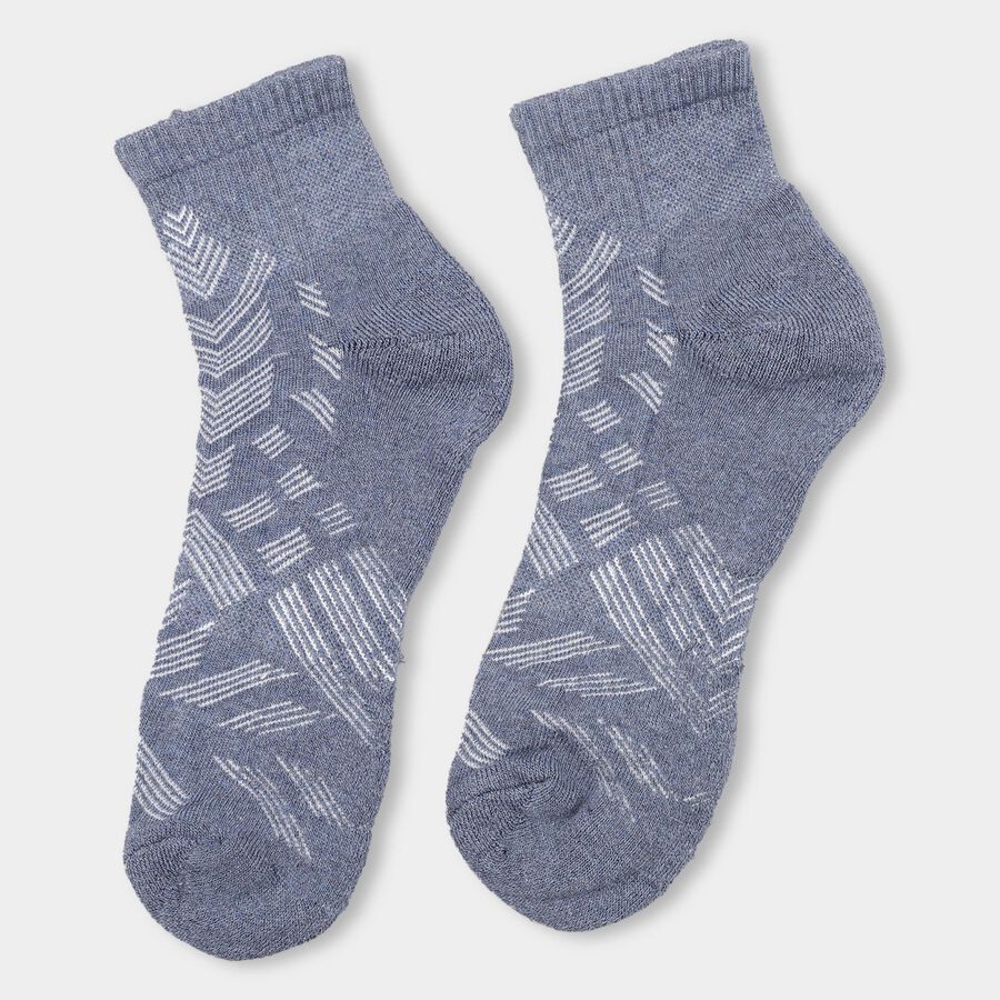 Men's Steel Blue and White Regular Fit Geometric Pattern Pack of 3 Socks, मध्यम नीला, large image number null