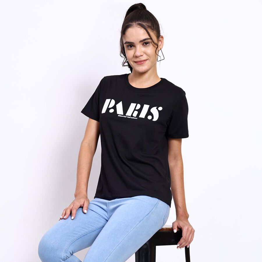Ladies' Round Neck T-Shirt , काला, large image number null