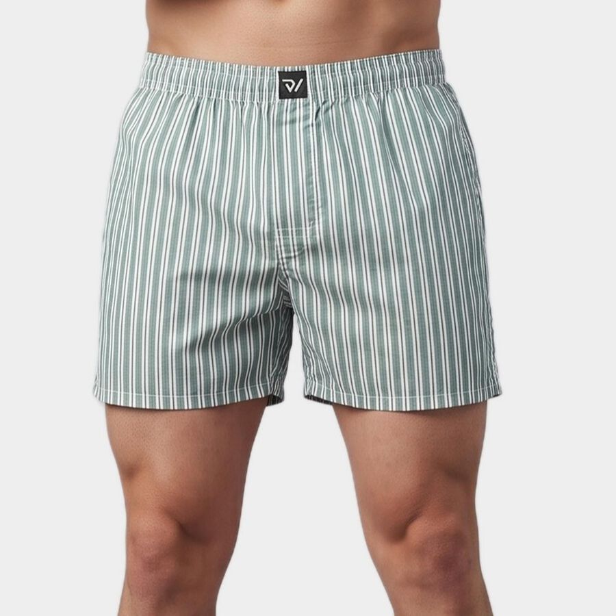 Men's Green Classic Fit Striped Boxers, Dark Green, large