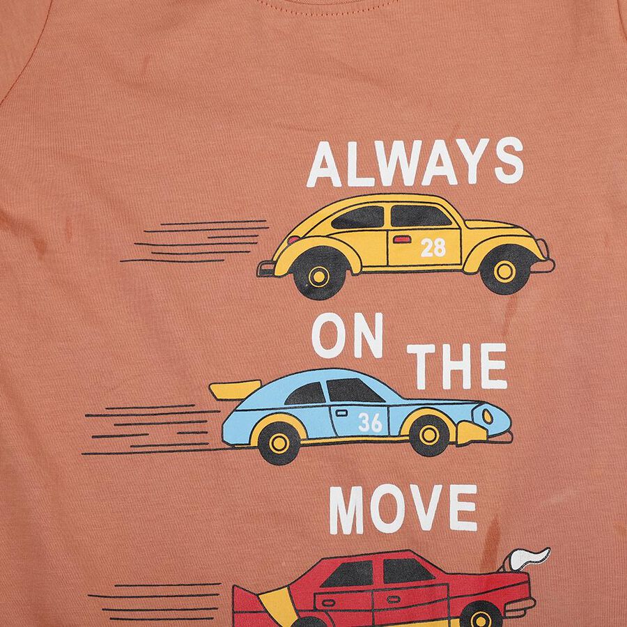 Boys Rust Cotton Round Neck Graphic Printed Baba Suit, रस्ट, large