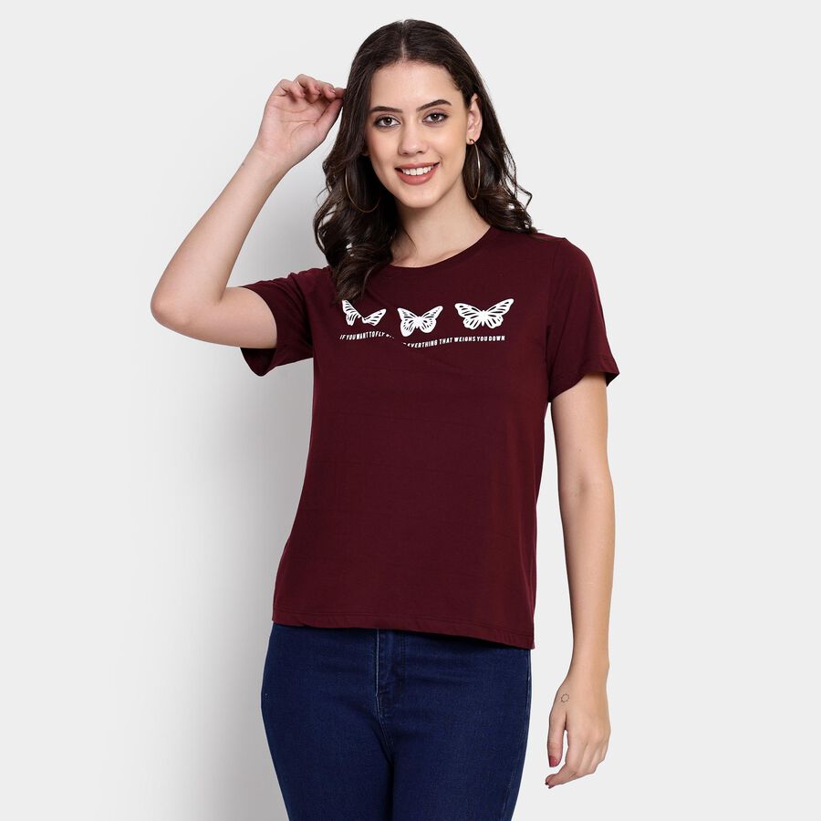 Ladies' Round Neck T-Shirt , Wine, large image number null