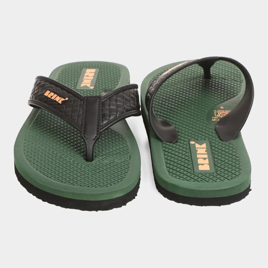Mens Printed Flip Flops, Green, large image number null