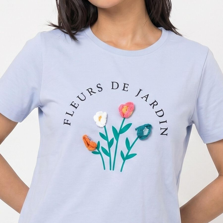 Women's Light Blue Cotton Round Neck Regular T-Shirt, Light Blue, large