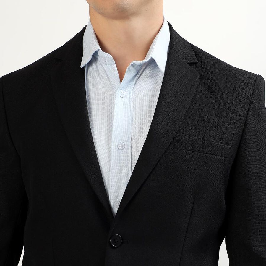 Men's Jet Black Slim Fit Single-Breasted Blazer, Black, large image number null