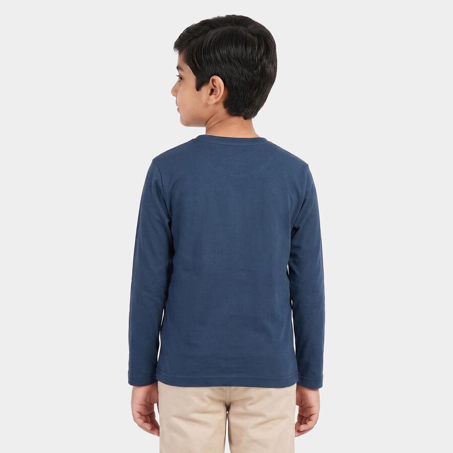 Boys Navy Blue Round Neck Regular Boys T-Shirt, टील ब्लू, large
