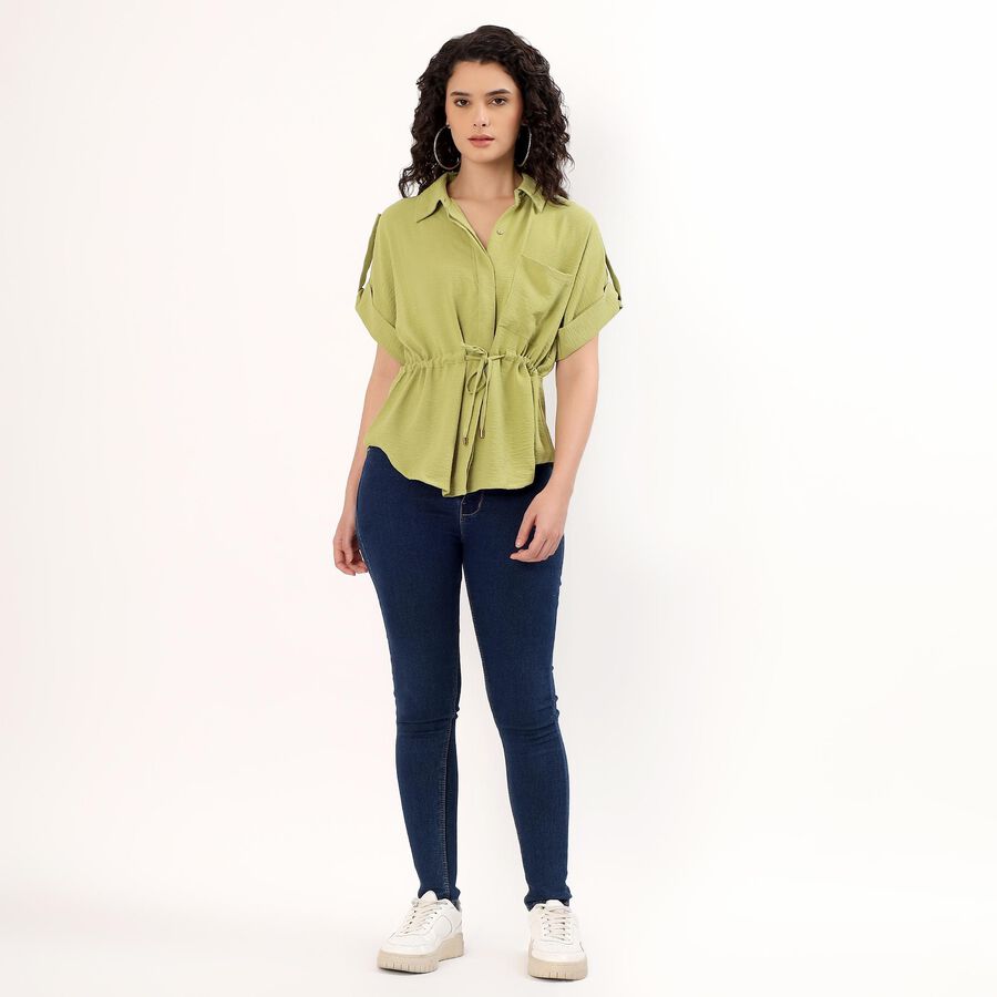 Women's Light Sage Green Rolled Up Classic Casual Shirt, Light Green, large
