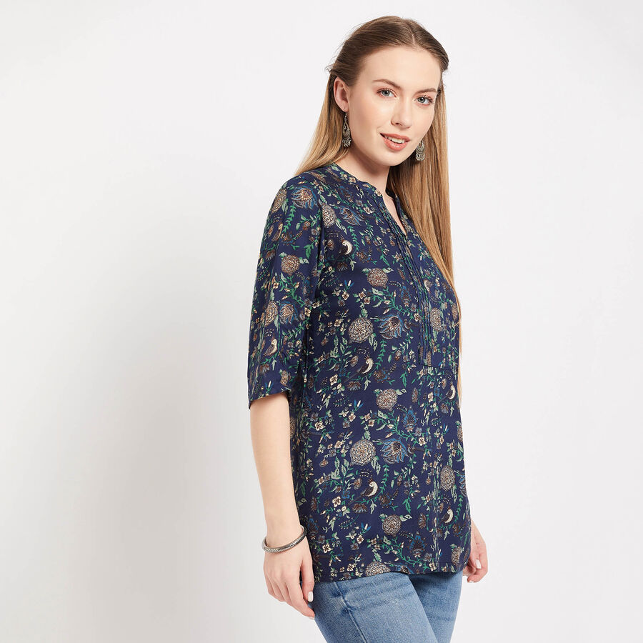 All Over Print Straight Kurta, नेवी ब्लू, large image number null