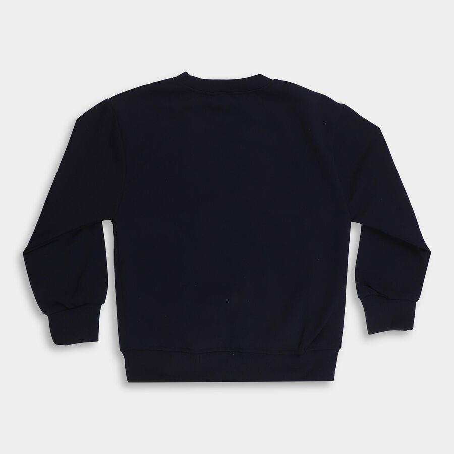 Girls' Navy Blue Crew Neck Graphic Print Sweatshirt, Navy Blue, large image number null