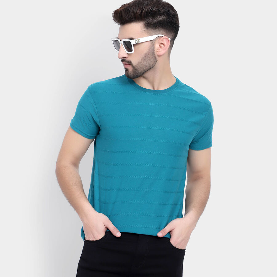 Solid Round Neck T-Shirt, टील ब्लू, large image number null