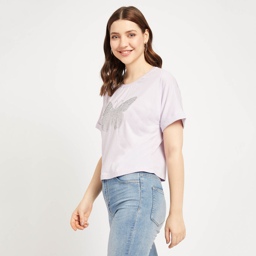 Cotton Round Neck T-Shirt, लाइलेक, large image number null