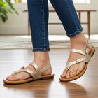Women's Gold Buckle Strap Thong Sandals, गोल्डन, small