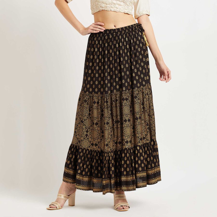 Flared Lehenga Skirt, Black, large image number null