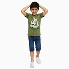 Boys Muted Olive Green Cotton Crew Neck Casual T-Shirt, Olive, small