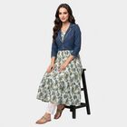 Women's Teal Blue Cotton Square Neck Floral Kurta, Teal Blue, small