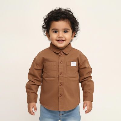 Infants Warm Chestnut Brown Cotton Classic Collar Casual Shirt