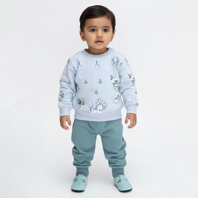 Infants' Light Blue Round Neck Cartoon Print Baba Suit