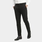 Men's Black Slim Fit Flat-Front Trousers, Black, small