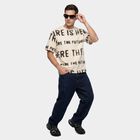 Men's Cream Round Neck Graphic Print Regular T-Shirt, Off White, small