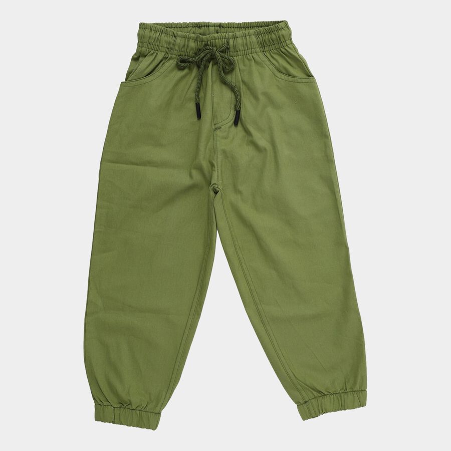 Boys' Olive Green Regular Fit Elasticated Jogger Trousers, ओलिव, large