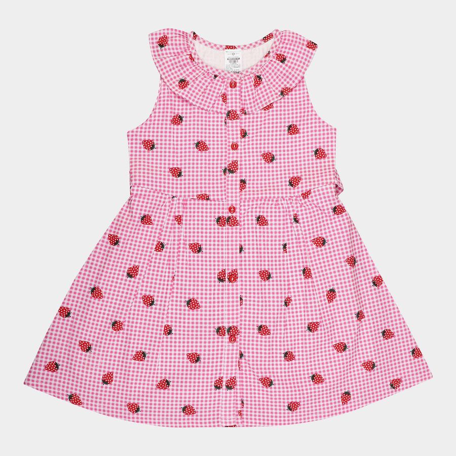 Girls Cotton Frock, Red, large image number null
