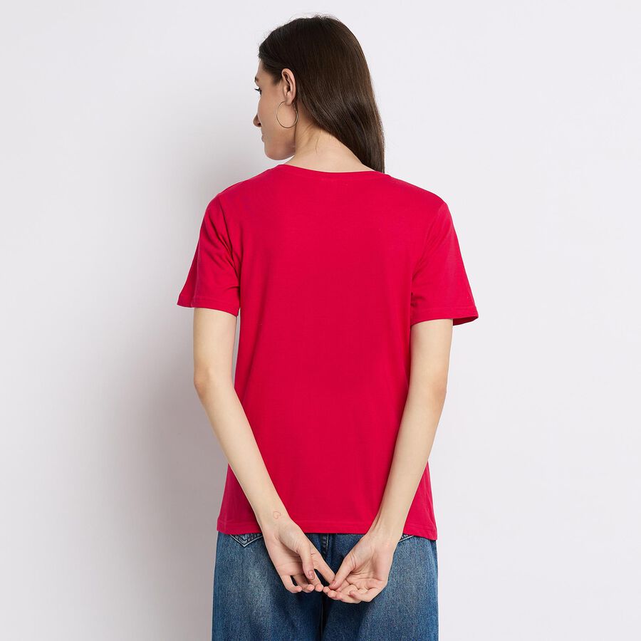 Ladies' 100% Cotton Round Neck T-Shirt , Fuchsia, large image number null