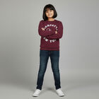 Girls Deep Burgundy Crew Neck Graphic Sweatshirt, Wine, small image number null