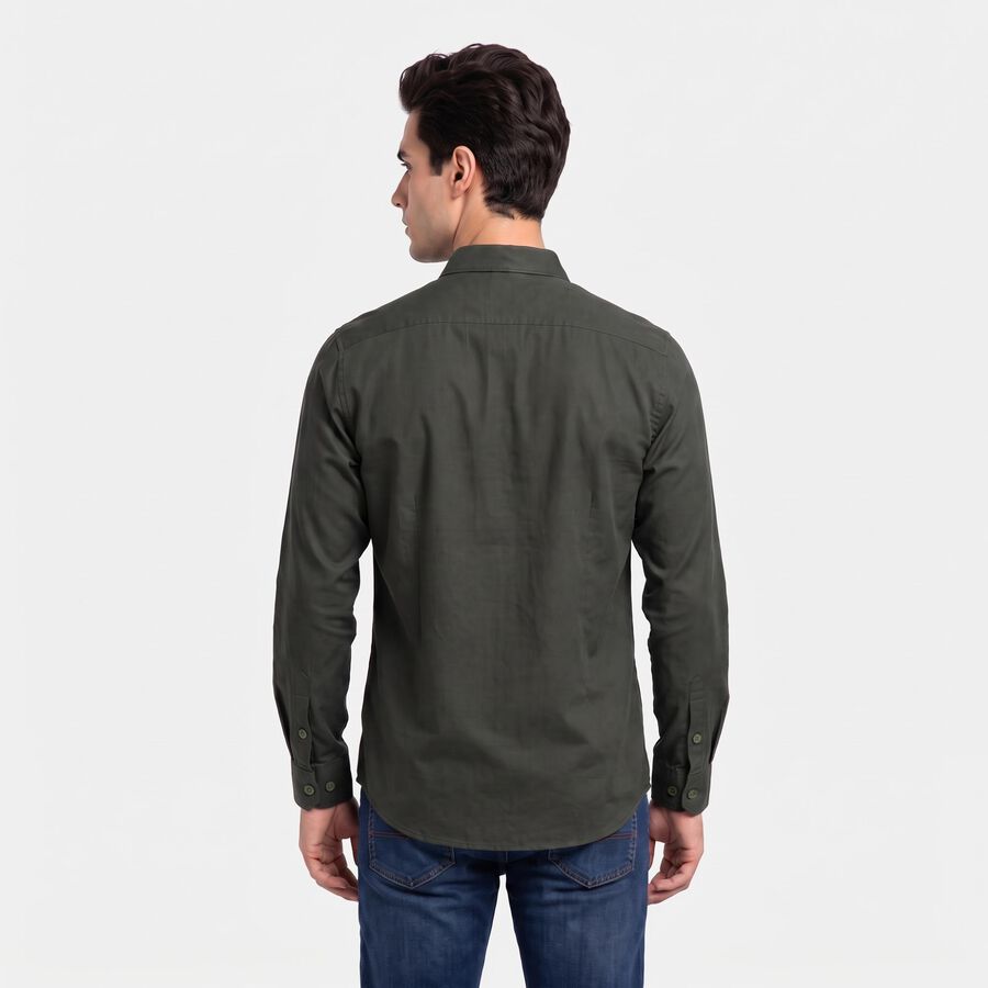 Men's Olive Green Regular Collar Casual Shirt, Dark Green, large