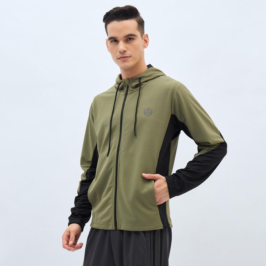 Men's Muted Olive Green Hooded Athleisure Jacket, Light Green, large image number null