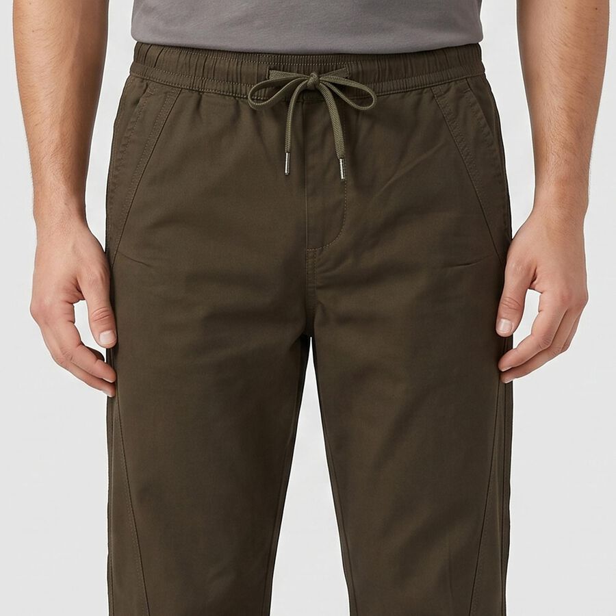 Men's Olive Green Slim Fit Jogger Trousers, ओलिव, large
