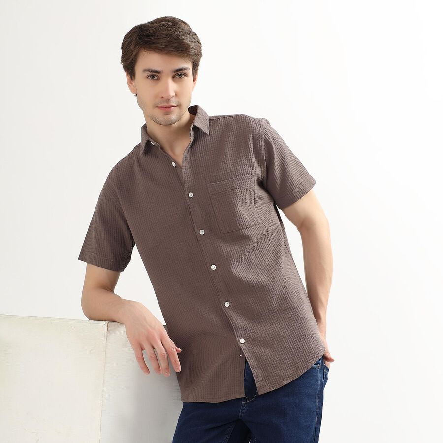 Men's Muted Brown Cotton Classic Casual Shirt, Brown, large image number null