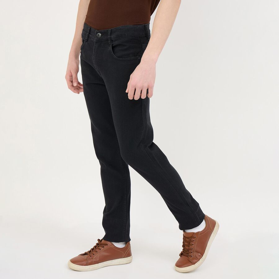 Men's Slim Fit Jeans, काला, large