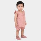 Infants Pink Cotton Square Neck Short Set Upper and Bottom Set, Light Pink, small