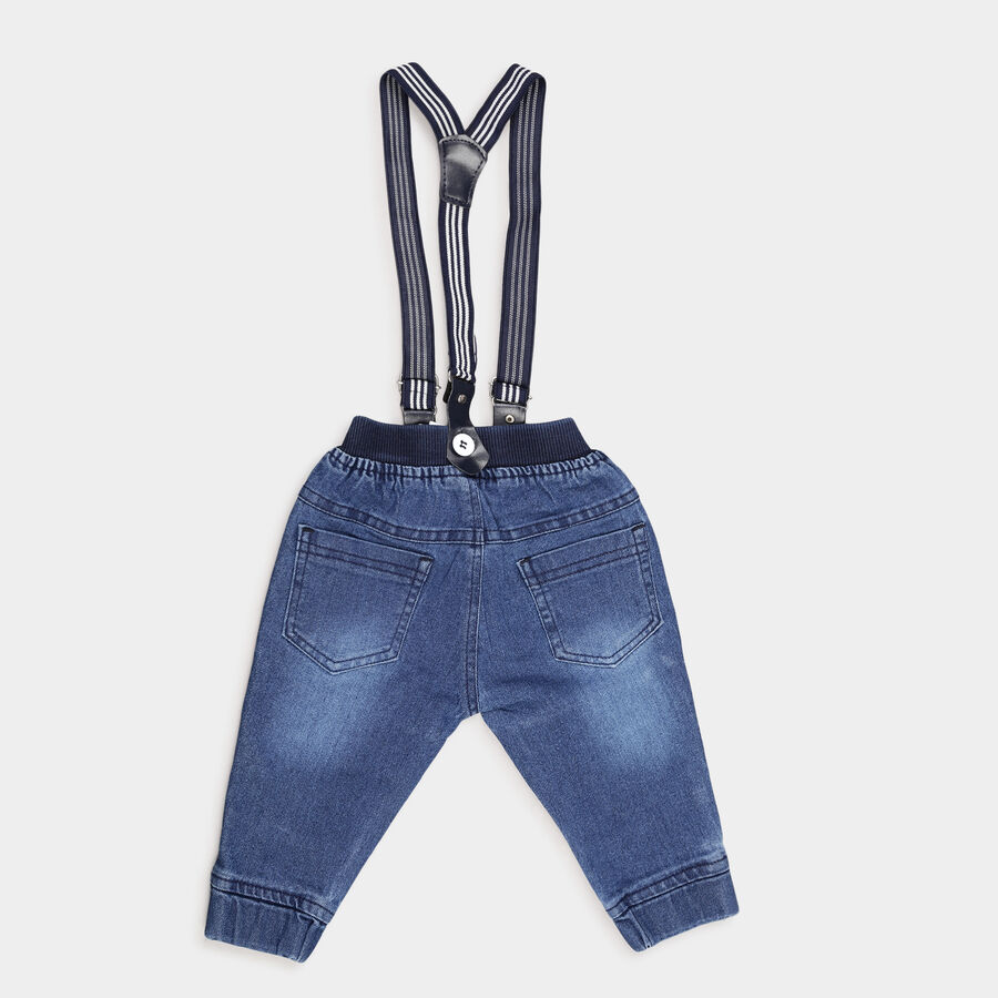 Infants Rib Waist Jogger Fit Washed Jeans, Mid Blue, large image number null