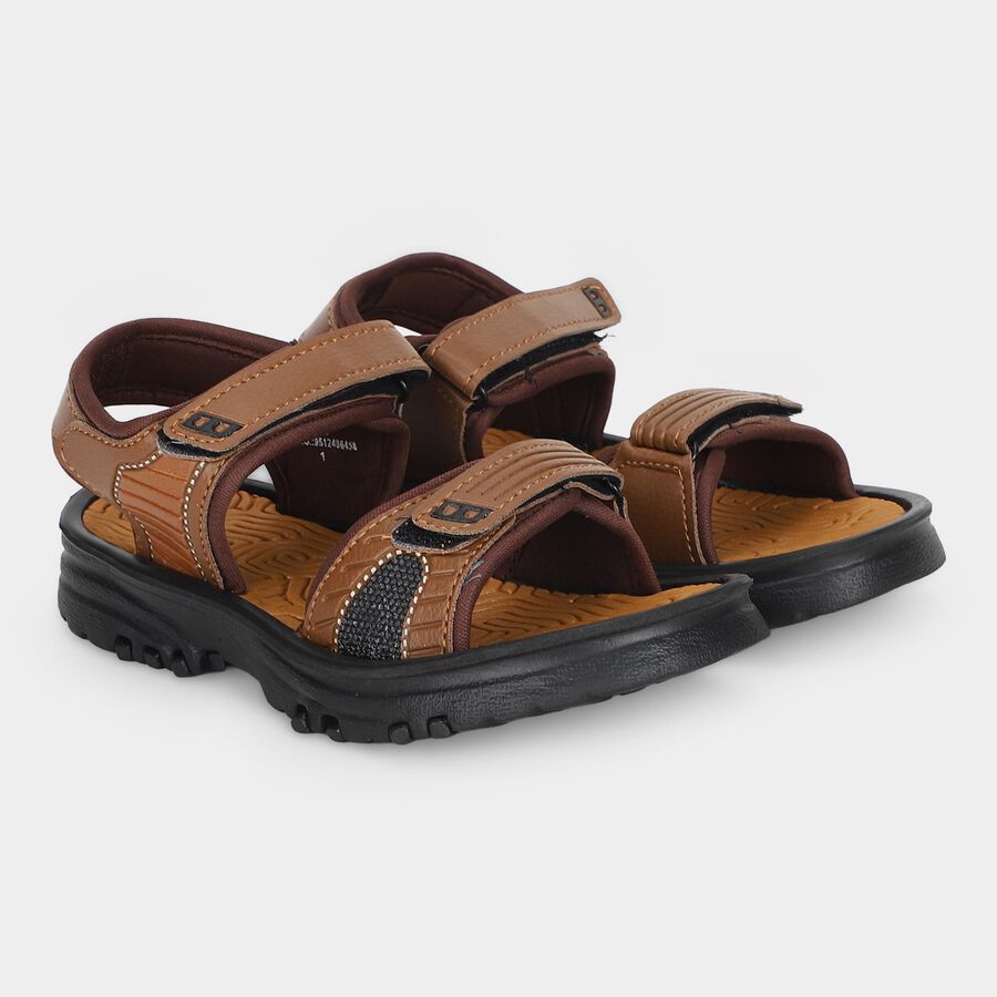 Boys' Brown Velcro Strap Strappy Sandals, भूरा, large